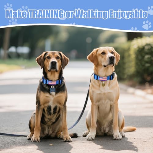 Martingale Dog Collar, Reflective No Pull Training Collar with Quick Release Buckle & USA Flag, Heavy-Duty Nylon, Adjustable for Small Medium Large Dogs (L,Blue with Flag - color: Blue with Flag, size: L (1" x 19"-26")