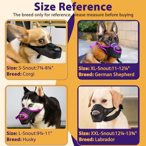 LUCKYPAW Dog Muzzle, Patented Mesh Muzzle for Large Medium Small Dogs Allows Full Pant Drinking Mouth Cover to Prevent Biting Chewing Scavenging Adjustable Breathable Mouth Guard(Black,XXL) - size: XXL-Snout:12.25-13.75"