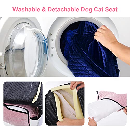 Dog Car Seat for Small Medium Dogs Up to 40lbs, Detachable Washable Soft Pet Booster Travel Bed for Front & Pink Seat with Safety Leash Belt - color: Pink