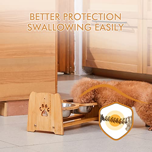 X-ZONE PET Elevated Dog Bowls for Cats and Dogs, Adjustable Bamboo Raised Dog Bowls for Medium Dog, Food and Water Set Stand Feeder with 2 Stainless Steel Bowls and Anti Slip Feet (Height 4.7" to 7") - size: M- Height 4.7" up to 7"