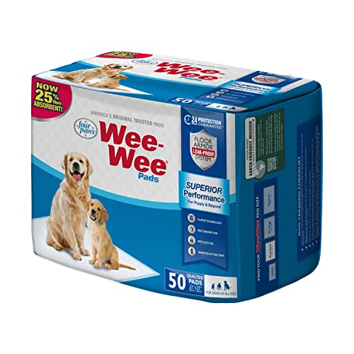 Four Paws Wee-Wee Superior Performance Unscented Pee Pads for Dogs & Puppies, Quilted Leak-Proof Dog Housebreaking Potty Training Floor Protection, 22" x 23", 50 Count - size: 50 Count