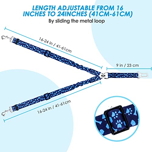 SlowTon Dog Seat Belt, Double Dog Seatbelt Adjustable Vehicle Safety Leash with Elastic Bungee Buffer, Reflective No Tangle Y Shape Two Dog Harness Seat Belt Splitter for Pets Car Trip (Blue Paws, S) - color: I.Blue Paws, size: 2 Small in 1