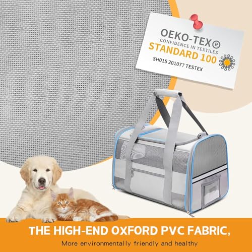 Soft-Sided Cat Carrier for Pets Up to 15lbs, Airline Approved Under-Seat Travel Carrier, 17x12x11 Inch, TSA Approved with Collapsible Bowl, Breathable Mesh & Removable Pad, Lightgrey - color: LightGrey