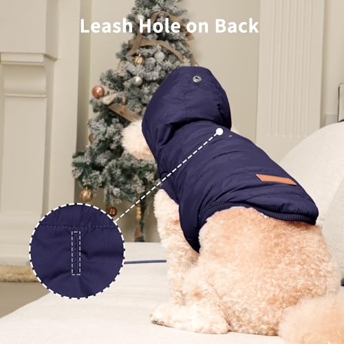 Vecomfy Fleece Lining Extra Warm Dog Hoodie in Winter,Small Dog Jacket Puppy Coats with Hooded,Blue XS - color: Blue, size: X-Small (Pack of 1)