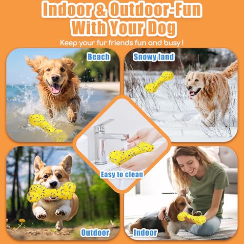 Moonorange 2Pcs Upgrade Bone Dog Balls+Rugby Dogs Toys for Aggressive Chewers, Indestructible Tennis Balls for Dogs (Yellow) - color: Yellow-Bone+Rugby-2Pcs