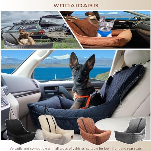 WOOAIDAGG Dog Car Seat for Small Dogs,Ultra-Soft Fabric,2 Storage Pockets & Safety Leash,Adjustable Straps,Easy to Install,Fully Detachable and Washable(Beige) - color: Beige