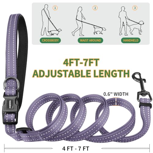 Kazazoo Hands-Free Dog Leash with Poop Bag Holder, Adjustable 4-7 Ft Waist for Dog Walking, Running for Small Dogs with Reflective Strips, Nylon Waist Belt, Deep Purple - color: Deep Purple