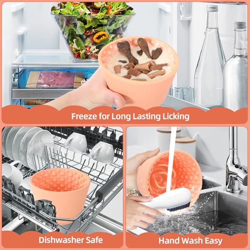 Dog Slow Feeder Lick Bowl, Non-Slip Dog Licking Treat Dispenser, Slow Feeder Bowls for Small Medium Large Breed Dogs, Anxiety Relief & Anti-Choking, BPA Free Silicone (Light Orange, 1.6 Cup) - color: Light Orange