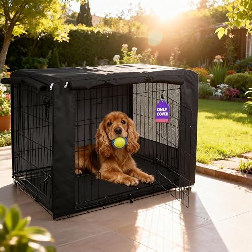 HiCaptain Breathable Dog Crate Cover 42 Inch, Durable Heavy Duty Kennel Cover, Dual Zippered Panels, Windproof Waterproof UV-Resistant(Black) - color: Black, size: 42.0"L x 28.0"W x 30.0"H