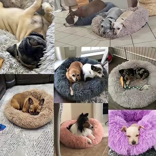 Calming Dog Bed for Small Dogs, Calming Donut Cuddler Pet Bed Anti Anxiety Round Dog Bed Fluffy Plush Faux Fur Cat Bed,Black+White,19.7IN - color: Black+white, size: 19.7IN