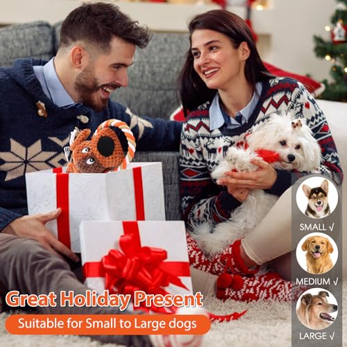 Drmstow Dog Toys for Aggressive Chewers, Squeaky Plush Chew Toy with Crinkle, Interactive Rope Tug of War Toy for Large Dogs to Keep Them Busy - color: Brown2