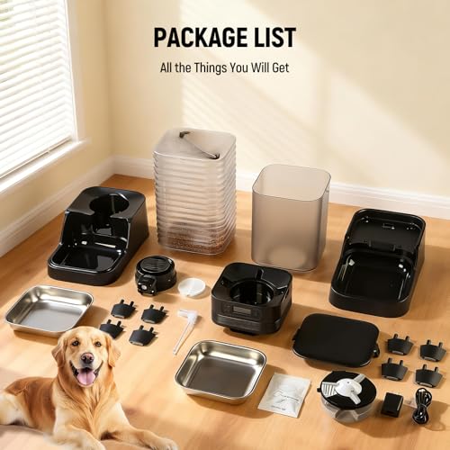Marchul 7L Automatic Cat Feeder and 8L Automatic Gravity Pet Water Dispenser with Patented Faucet, Stainless Steel Bowl, Adjustable Elevated Base, Battery Operated, Timed Feeder