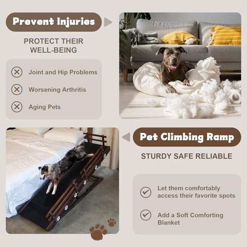 Efficraft 63 Inch Dog Ramp, 6 Level Adjustable Height Folding Pet Ramp for High Beds, Elevates Up to 40 Inches - Portable for Senior Medium & Large Dogs and Cats