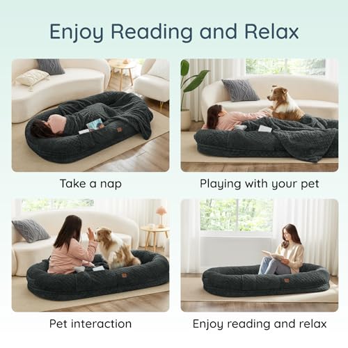 ChiXnuggle Faux Fur Washable Human Dog Bed Cover | 72*40*10,removable replace cover,soft fur,non-slip bottom,dark grey - color: Dark Grey, size: Cover (72x40x10)