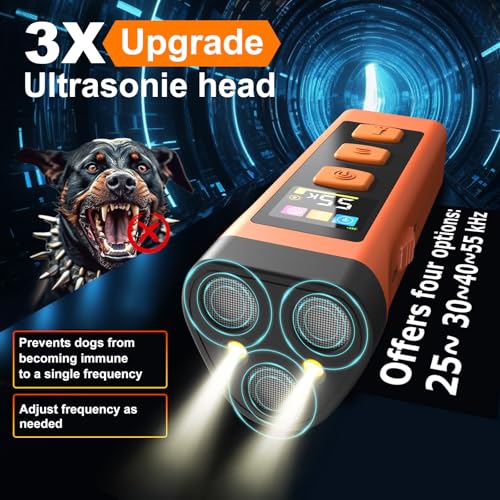 Dog Bark Deterrent Device, Color Display 2000 mAh Rechargeable Ultrasonic Anti-Barking Trainer with 4 Frequency Settings 25/30/40/55 kHz, 65ft Long-Range, Safe & Effective Alternative to Bark Collars - color: 1 Pack Orange
