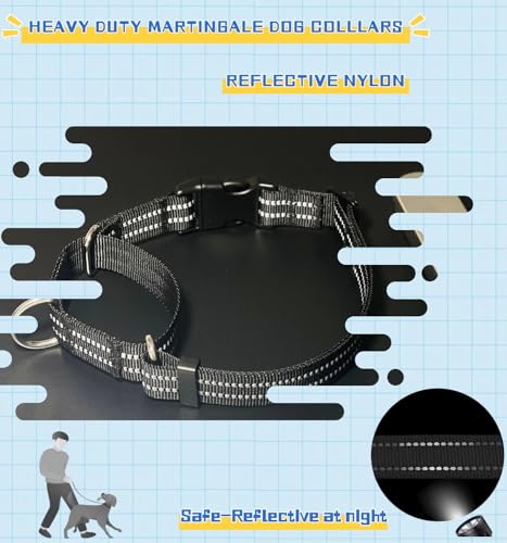 Martingale Dog Collars with Quick Release Buckle, Heavy Duty Nylon Reflective Dog Collar, NO Pull Walking Training Collar for Large, Medium, Small Dogs (Black, Medium) - color: Black, size: Medium