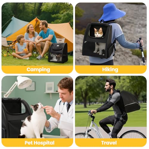 Conlun Cat Backpack Carrier for Small Dogs and Cats Fit Up to 15 Lbs,Small Dog Backpack, Foldable with 3-Side Mesh Windows, Pet Carrier for Travel & Hiking Friendly,Black - color: Black