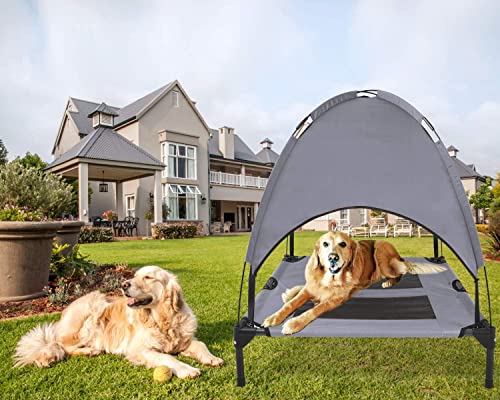 PawfectPals Portable Cooling Waterproof Elevated Heavy Duty Camping Pet Bed and Cot with Detachable Shade for Indoor and Outdoor use (Large) - size: Large