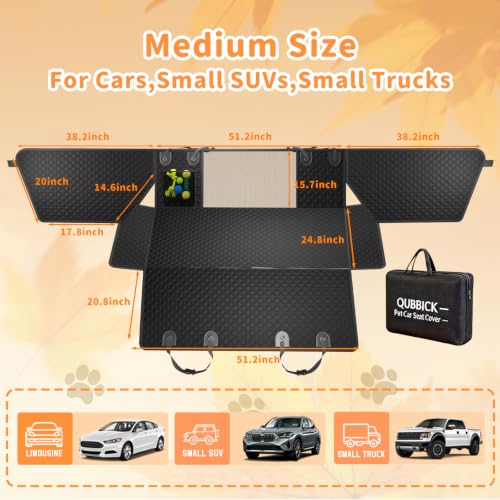 Dog Car Seat Cover for Back Seat,Waterproof Oxford cloth Hard Bottom Car Seat Cover for Dogs,Non-slip Backseat Dog Cover with Upgraded Door Protection Flap 52×25in,Dog Hammock for Car SUV Small Trucks - size: Medium