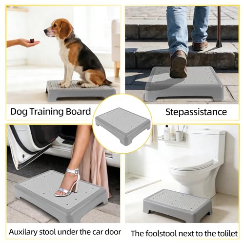 Dog Training Place Board with Non-Skid Surface, Portable Dog Agility Platform, Includes Snack Waist Bag and Scoop, Puppy Training Equipment for Small Medium Dogs 17.3"x13.4"x3.8" (Gray)
