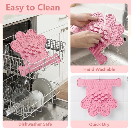Dog Lick Mat with Suction Cups, Slow Feeder & Enrichment Mat for Dogs & Cats, Silicone Feeding Mat for Wet & Dry Food, Anxiety Relief, Mess-Free Foldable Pocket Design, Pink - color: Pink