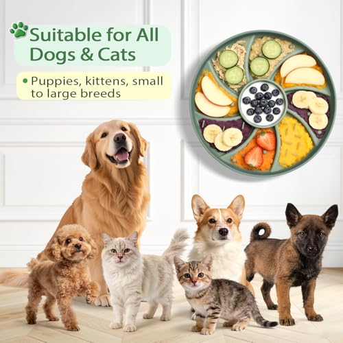 Slow Feeder Dog Bowl Silicone Suction Cup Anti Spill Dogs Cats Green | strong suction base prevents sliding, extends mealtime, reduces anxiety, textured surface, dishwasher safe - color: Green