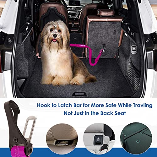 SlowTon Dog Seat Belt, Adjustable Dog Safety Belt Leash, 2 in 1 Latch Bar Attachment Dog Car Seatbelt with Elastic Nylon Bungee Buffer, Reflective Nylon Belt Tether (FU) - color: Fluorescence Pink