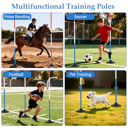 Neoaider 6 FT Pole Bending Poles for Horses, 10 Pack Agility Poles | 3-Color High Visibility, Heavy-duty Rubber Bases, Waterproof Carry Bag, Ideal for Equestrian, Soccer, Football, Pet Training