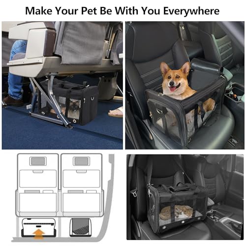 Soft Sided Cat/Dog Carrier,Collapsible Pets Travel Carriers for Pet/Puppy with Shoulder Strap & Removable Mat,Mesh Top Load Small Dogs/Cats Carry Bag Up to 17 Lbs TSA Airline Approved(Black,M) - size: M Black