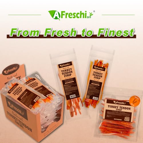 A Freschi srl Turkey Tendons for Dogs, USA-Sourced Human Grade, Rawhide-Free Long-Lasting Puppy Chews, All Natural Hypoallergenic Dog Treats for Small Breeds, Strips, 10 Pack Box - size: 10 Count (Pack of 1)