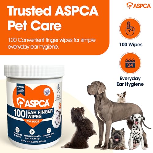 ASPCA Ear Finger Wipes for Dogs – 100 Count Fragrance Free Dog Ear Cleaning Wipes, Helps Remove Dirt, Wax & Buildup, Deodorizes & Soothes, Easy Finger Fit Ear Care for Dogs