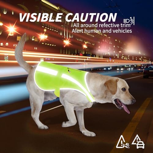 Reflective Dog Vest for Large and XL Breeds, High Visibility Dog Safety Vest with Removable Bell Keep Safe from Hunting, Training & Cars Accidents(Green,Large) - color: Neon Green, size: L