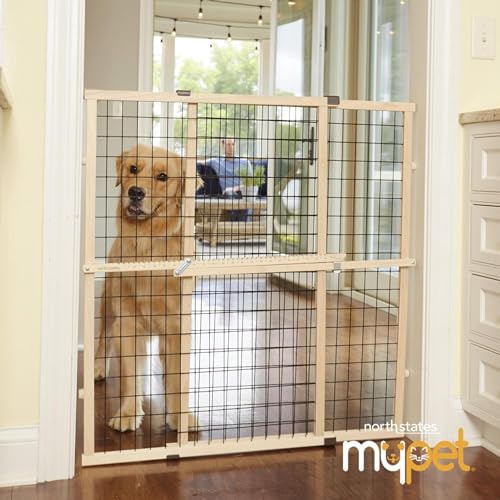 MYPET Wire Mesh Dog Gate: 29.5"-40" Wide, Pressure Mounted with No Tools; Expandable, Durable Pet Gates for Doors and Hallways, 37" Tall, Made with Sustainable Hardwood - size: 29.5"-48" Wide, 37" Tall