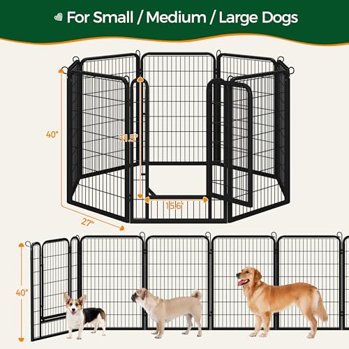 Yaheetech 40in 8 Panels Dog Playpen Portable Fence for Indoor Yard Camping | Sturdy Heavy-duty Metal Frame with Secure Latch Door, Tool-free Assembly, Folds Flat, Ideal for Medium to Large Dog Breeds - size: 40"