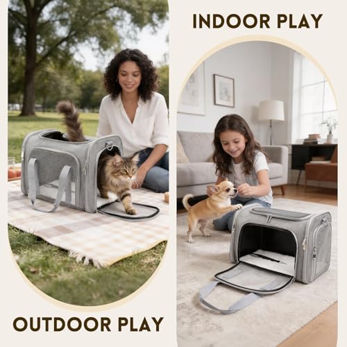 Cat Carrier Soft, Dog Carriers for Small Dogs/Large Cats (Up to 16lbs), with High Breathability, Shoulder Strap, Removable Pad, Pet Carrier Airline Approved, for Home Outdoor Travel (Gray) - color: Gray