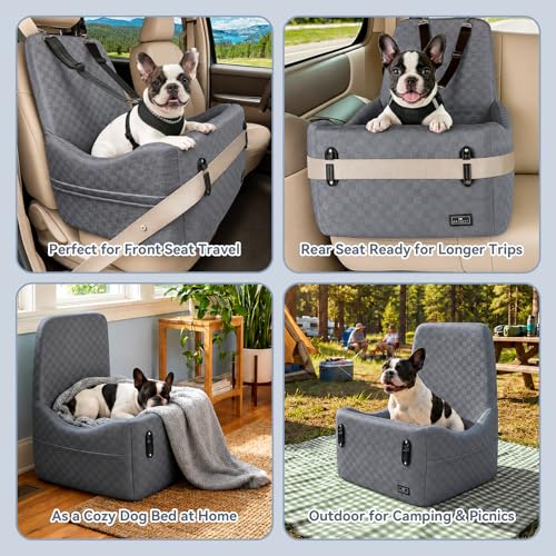 PETSFIT Dog Car Seat for Small/Medium Dogs Up to 35 lbs โ Patented Safety System, 5" Memory Foam Pet Booster Car Seat, Fully Detachable and Washable Dog Carseat with 2 Storage Pockets (Grey) - color: Grey