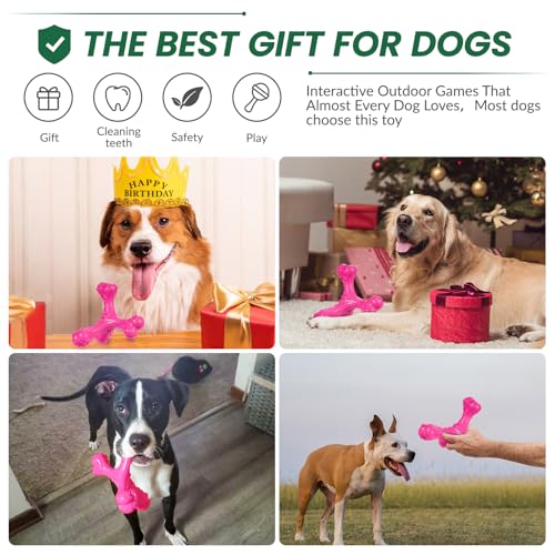 Dog Chew Toys for Aggressive Chewers Large Breed,Indestructible Bones Toy,Durable Cleaning Toothbrush Natural Rubber Dog Toys… (Pink) - color: Pink