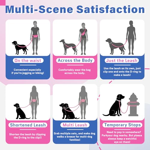 Hands-Free Dog Leash: Versatile Color-Block Bungee for Large & Multi-Dog Walking, Modular Tech-Pouch, Sponge-Padded Waist Belt for Running, Hiking & Urban Strolls (Pink) - color: Pink