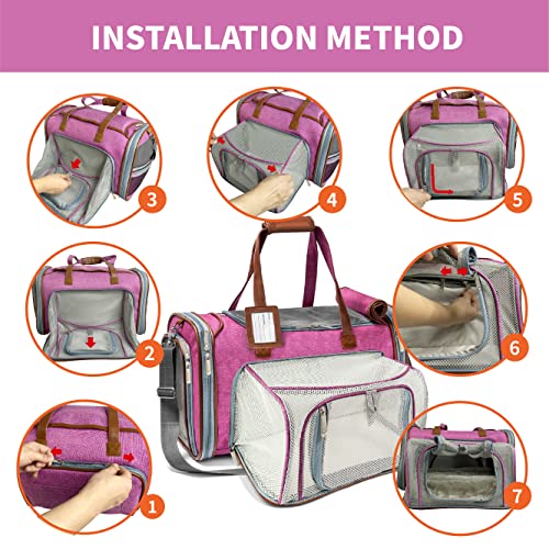 Mr. Peanut's Gold Series Mini Expandable Airline Approved Soft Sided Pet Carrier, Premium Brand Self Locking Zippers, Plush Faux Fleece Bedding with a Sturdy Plywood Base (Rosa Red)