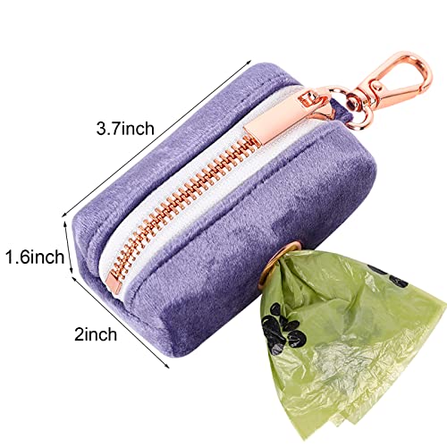 ARING PET Dog Waste Bag Dispenser, Velvet Doggy Poop Bags Holders Attach to Any Leashes, Purple Portable Washable Pet Waste Pouch Dispenser with Metal Zipper - color: A:Purple