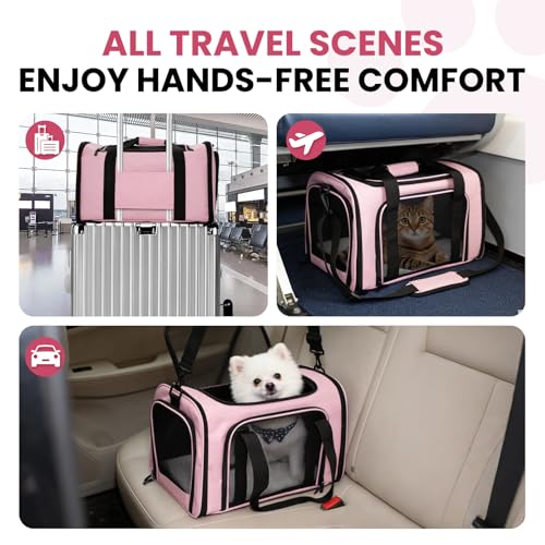 Soft-Sided Cat Carrier Expandable Pet Carrier Airline Approved Mesh Travel Carrier Up to 15lbs for Cats Small Dogs Collapsible Escape-Proof with Shoulder Strap Washable (18x11x11 Pink) - color: Pink, size: 11.0"L x 11.0"W x 18.0"H