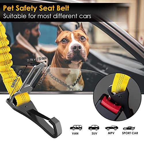 SlowTon Dog Harness, Adjustable Dog Seatbelt, 2 in 1 Latch Bar Attachment, Reflective Nylon Belt Tether, Yellow, 27.55in - color: Yellow