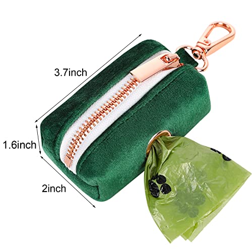 ARING PET Dog Poop Bag Holder, Velvet Doggy Waste Bag Dispenser Attach to Any Leashes, Dark Green Portable Washable Pet Waste Pouch Dispenser with Metal Zipper - color: A:Dark green