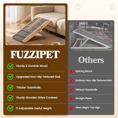Small Dog Ramp for Bed Couch, Pet Ramp for Small Old Dogs Cats with 5 Adjustable Heights from 7.09" to 12.60", Portable Non-Slip Dog Ramp for High Bed, Couch, Hold up to 100 LBS - size: 31.50 Inch