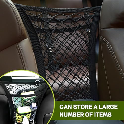 3-Layer Car Mesh Organizer, Kid Dog Pet Net Barrier Between Front Seats, Elastic Tissue Purse Holder Driver Storage Netting Pouch, Universal Stretchable Car Seat Mesh Bag