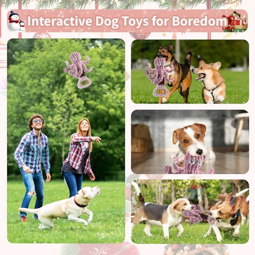 YZHDUXIU Octopus Dog Squeak Toys, Plush Tug of War Dog Toy with Crinkle | Dual sounds: squeaker plus crinkle paper; elastic spring for tug play; soft PP cotton; for dogs 5 to 40 lbs; machine washable - color: Purple Octopus