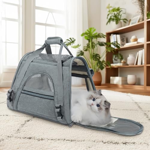 Airline Approved Soft-Sided Pet Carrier for Cats & Small Dogs - Ventilated Travel Bag with Removable Mat, Under 15 lbs, Grey - color: Grey