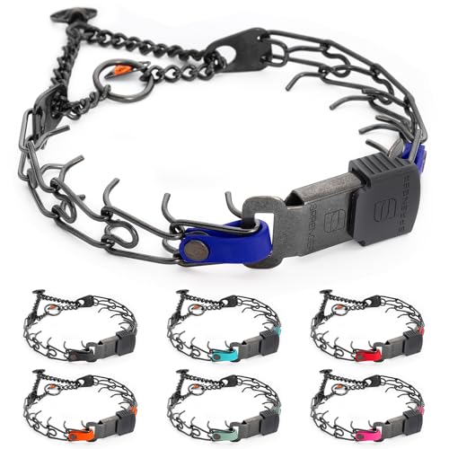 Herm Sprenger Black Stainless Steel Dog Collar with Quick Release ClicLock Buckle and Biothane Insert Training Collar Made in Germany (Blueberry Royal, 16in x 2.25mm(Neck Size up to 13-14in)) - color: Blueberry Royal, size: 16in x 2.25mm(neck size up to 1
