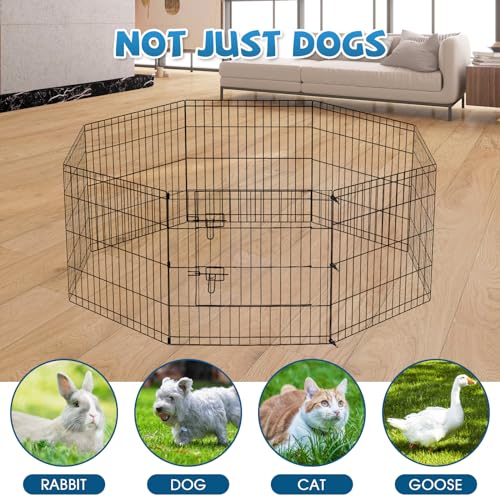 Artmeer Pet Playpen Puppy Playpen Kennels Dog Fence Exercise Pen Gate Fence Foldable Dog Crate 8 Panels 24 Inch for Pet Animals Outdoor Indoor with Top Cover (Black with Top Cover) - style: Black 24''x24'' Top cover