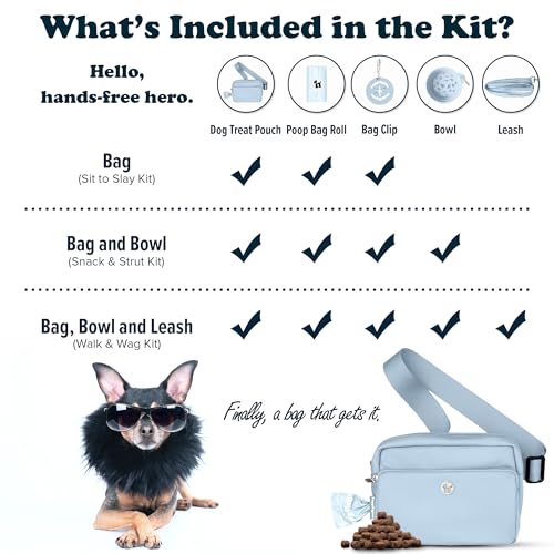 Puppington 3-in-1 Crossbody Dog Walking Bag & Treat Pouch with Matching Planet Safe Poop Bags & Built-In Dispenser - Dog Mom Gift for Puppy Training with Zippered Pockets (Ice Blue) - color: Ice Blue